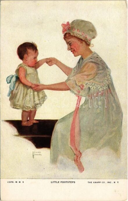 1919 'Little Footsteps' Lady art postcard with child. The Knapp Co. Paul Heckscher Imp. No. 1038-5. s: Marion Powers (EK)