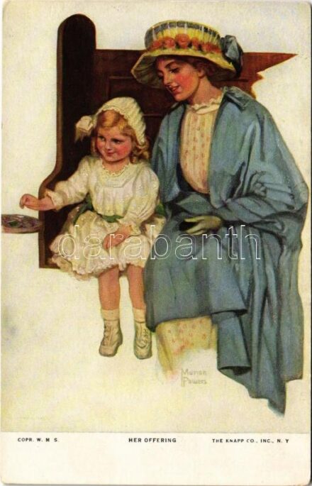 1919 'Her Offering' Lady art postcard with child. The Knapp Co. Paul Heckscher Imp. No. 1038-4. s: Marion Powers (EK)