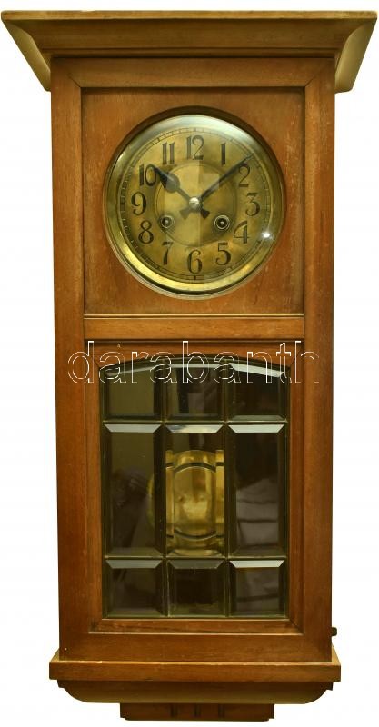 Art deco falióra. Ingajáratos, fazettált üveggel, jó állapotban. Két kulccsal, réz számlappal 70 cm