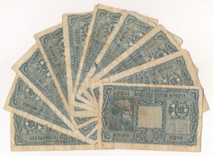 Olaszország 1944. 10L (10x) T:III,III- Italy 1944. 10 Lire (10x) C:F,VG Krause P#32