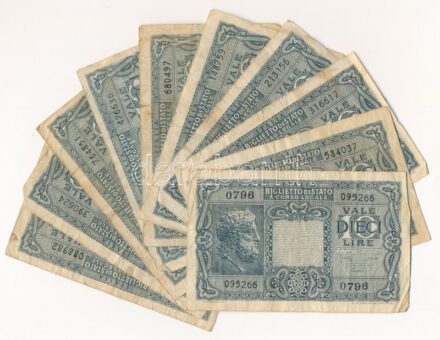 Olaszország 1944. 10L (10x) T:III,III- Italy 1944. 10 Lire (10x) C:F,VG Krause P#32