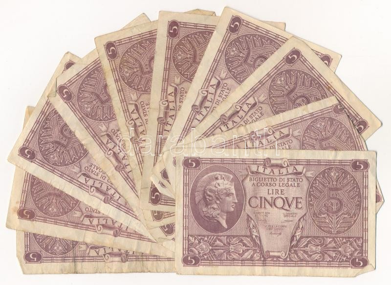 Olaszország 1944. 5L (10x) T:III,III- Italy 1944. 5 Lire (10x) C:F,VG Krause P#31