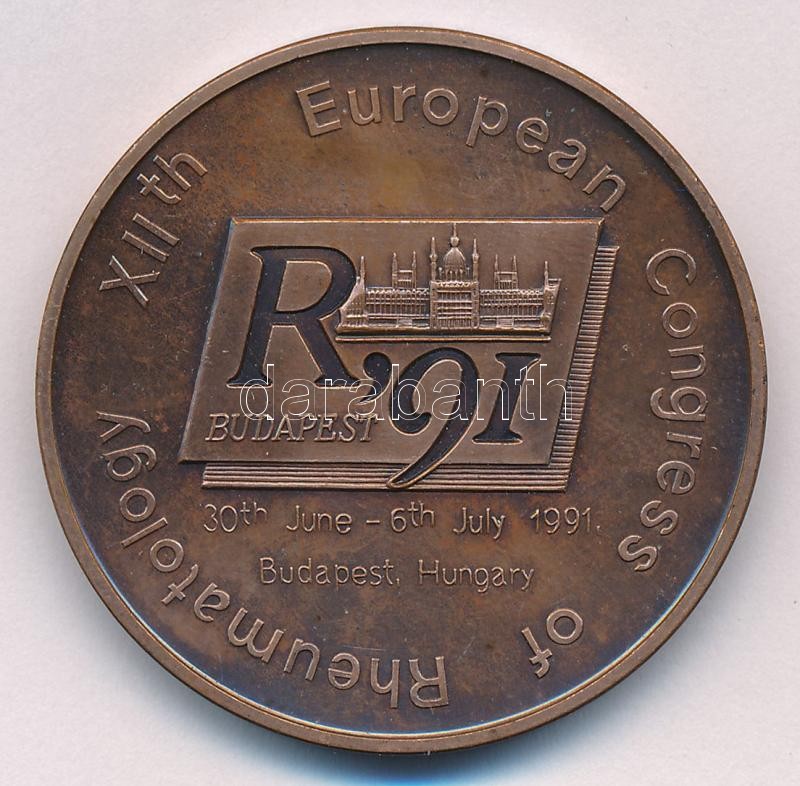 1991. 'Jacques Forestier 1890-1978 / XII. Európai Reumatológiai Kongresszus - Budapest' angol nyelvű, kétoldalas Br emlékérem (42mm) T:1- patina - Image 2