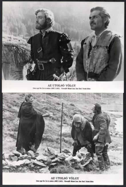 cca 1971 ,,Az utolsó völgy' című angol film jelenetei és szereplői (köztük Omar Sherif, Michael Claine, Florinda Bolkan), 11 db vintage produkciós filmfotó, ezüst zselatinos fotópapíron, a használatból eredő (esetleges) kisebb