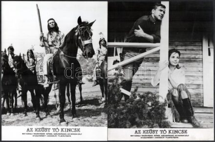 cca 1962 ,,Az Ezüst-tó kincse' című nyugatnémet - jugoszláv film jelenetei és szereplői, 11 db vintage produkciós filmfotó, ezüst zselatinos fotópapíron, a használatból eredő (esetleges) kisebb hibákkal, 24x18 cm