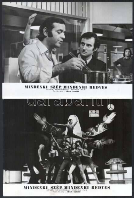 cca 1972 ,,Mindenki szép, mindenki kedves' című francia film jelenetei és szereplői, 13 db vintage produkciós filmfotó, ezüst zselatinos fotópapíron, a használatból eredő (esetleges) kisebb hibákkal, 18x24 cm