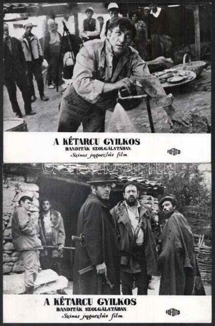 cca 1968 ,,A kétarcú gyilkos - banditák szolgálatában' című jugoszláv film jelenetei és szereplői, 13 db vintage produkciós filmfotó, ezüst zselatinos fotópapíron, 18x24 cm