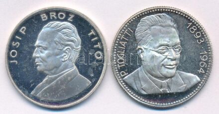 Jugoszlávia DN 'Josip Broz Tito' kétoldalas, ezüstözött Cu-Ni emlékérem (35mm) + Szovjetunió DN 'P. Togliatti' kétoldalas, ezüstözött Cu-Ni emlékérem (35mm) T:1- (eredetileg PP) Yugoslavia ND 'Josip Broz Tito' two-sided, silvered