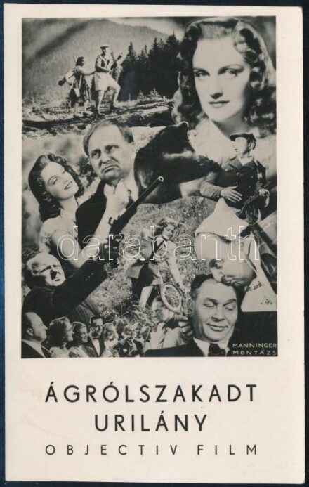 cca 1943 Az Erdélyben forgatott ,,Ágrólszakadt úrilány' című film szereplői közös fotómontázson, Manninger nevével jelezve, fotólap, 13,8x8,5 cm