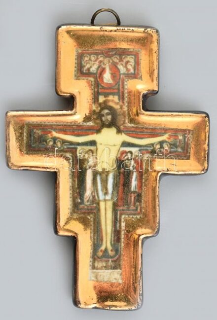 Porcelán feszület. Aranyozott, matricás, hibátlan 9 cm