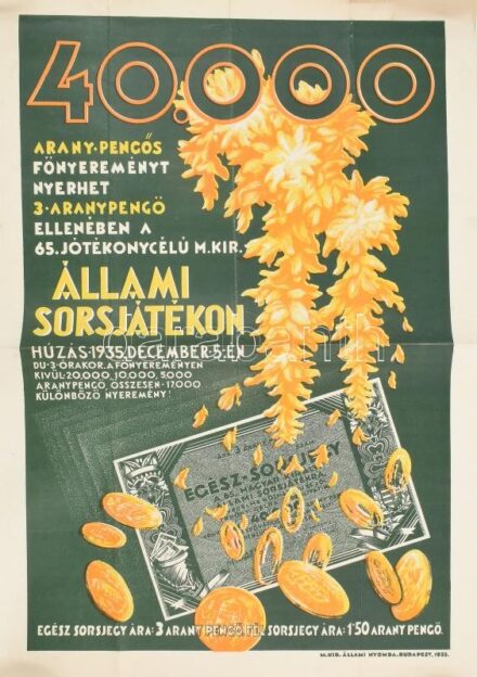 1935 Állami sorsjáték plakát. Litho, kis beszakadásokkal, hajtva 40x60 cm