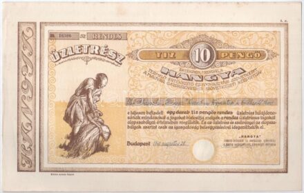 Budapest 1940. 'Hangya Termelő-Értékesítő és Fogyasztási Szövetkezet' üzletrésze 10P-ről, szelvényekkel, szárazpecséttel, szelvényekkel T:I- tűlyukak
