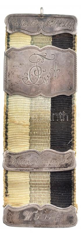 Ausztria 1902. jelzetlen Ag sportdíj szalagon (br.9,82g) T:1-,2 patina Austria 1902. unmarked Ag sports award on ribbon (br.9,82g) C:AU,XF patina