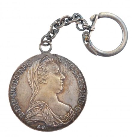 Ausztria 1780SF Tallér Ag 'Mária Terézia' utánveret fém kulcstartóra forrasztva T:1- patina Austria 1780SF Thaler Ag 'Maria Theresia' restrike soldered to metal keychain C:AU patina Krause KM#T1