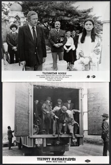 cca 1989 előtt, külföldön készült, de Magyarországon is bemutatott filmek egy-egy jelenete, 13 db vintage produkciós filmfotó, ezüst zselatinos fotópapíron, a használatból eredő (esetleges) kisebb hibákkal, 18x24 cm vagy ehhez