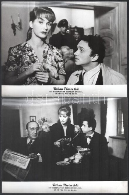 cca 1963 ,,Útban Párizs felé' című lengyel film jelenetei és szereplői, 13 db vintage produkciós filmfotó, ezüst zselatinos fotópapíron, a használatból eredő (esetleges) kisebb hibákkal, 18x24 cm
