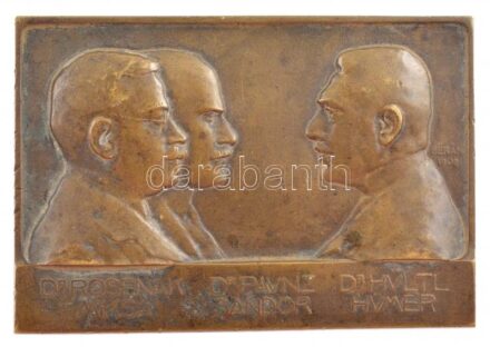 Berán Lajos (1882-1943) 1908. 'Dr. Rosenák Miksa - Dr. Paunz Sándor - Dr. Hültl Hümér' kétoldalas Br emlékplakett (55x83mm) T:2,2- patina, ph, kis ü.