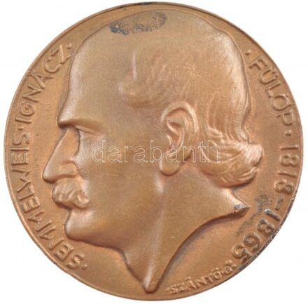 Szántó Gergely (1886-1962) DN 'Semmelweis Ignácz Fülöp 1818-1865 / Az anyák megmentője' kétoldalas Br plakett (65mm) T:1- patina