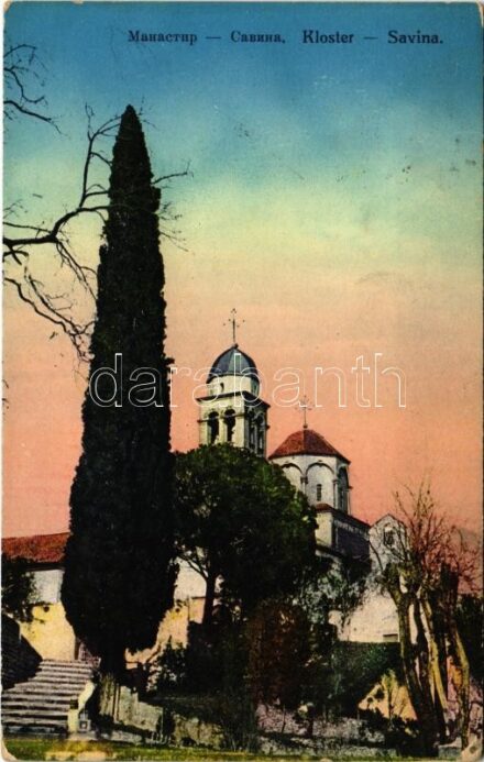 1914 Herceg Novi, Castelnuovo; Kloster Savina / monastery + 'K.u.K. Kriegsmarine SMS Radetzky' (EK)