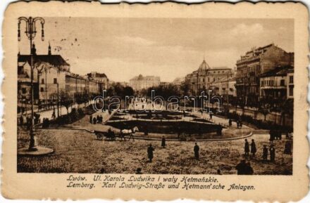 1917 Lviv, Lwów, Lemberg; Ul. Karola Ludwika i waly Hetmanskie / Karl Ludwig Strasse und Hermann'sche Anlagen / streets (EK)