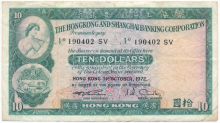Hongkong 1972. 10$ T:III Hongkong 1972. 10 Dollars C:F Krause 182.g
