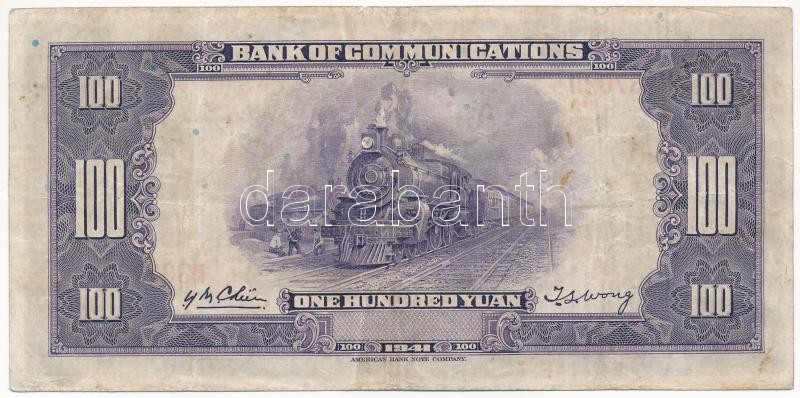 Kínai Köztársaság / Bank of Communications 1941. 100Y T:III Chinese Republic / Bank of Communications 1941. 100 Yuan C:F Krause P#162 - Image 2