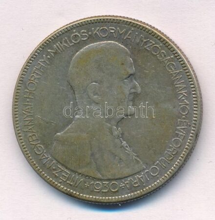 1930. 5P Ag 'Horthy jobbra' T:3 patina Adamo P8