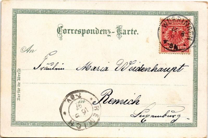 1897 (Vorläufer!) Innsbruck (Tirol), vom Berg Isel, Schloss Ambras, Innbrücke, Martinswand, Stadtsäle / general view, castle, bridge. Mehner & Maas Art Nouveau, floral, litho (EK) - Image 2