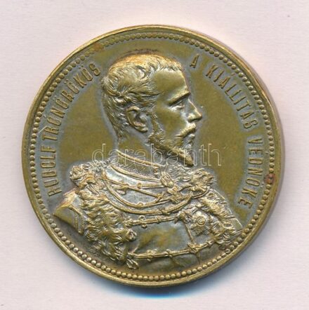 1885. 'Emlékérem a budapesti országos kiállításra' ezüstözött bronz emlékérem 'Knopp és Steiner Budapesten' gyártói jelzéssel. 'RUDOLF TRÓNÖRÖKÖS A KIÁLLÍTÁS VÉDNÖKE / AZ 1885-IKI BUDAPESTI ORSZÁGOS KIÁLLÍTÁS EMLÉK