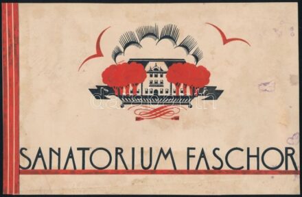 Sanatorium Faschor, Budapest VII., Vilma Királynő út (Városligeti fasor). Art deco plakát- vagy reklámterv, 1925-35 körül. Tempera, ceruza, kollázs, papír. Jelzés nélkül. Foltos. 14x22 cm