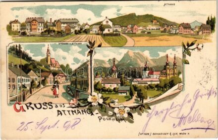 1898 (Vorläufer) Attnang-Puchheim, Strasse in Attnang / general view, street view. Lux & Schneider Art Nouveau, floral, litho (EK)