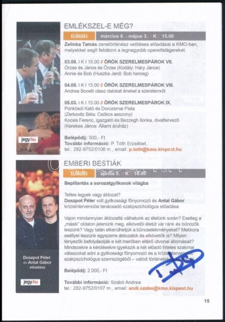 Doszpot Péter rendőrnyomozó aláírása műsorfüzetben