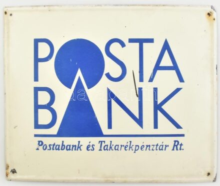 Posta bank biztosító zománcozott fém tábla kopásokkal 50x40 cm