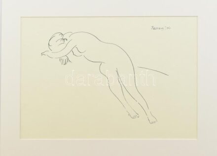Vaszary János (1867-1939): Akt, nyomat, papír, jelzett a nyomaton, paszpartuban, 40×28 cm