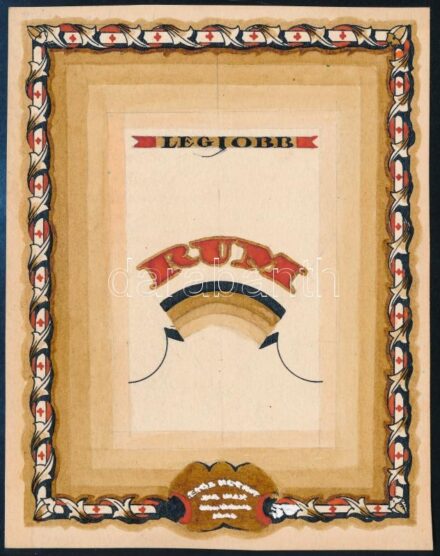 Legjobb rum art deco italcímke terv, 1930 körül. Akvarell, tus, karton. Jelzsé nélkül. 12,5x9,5 cm