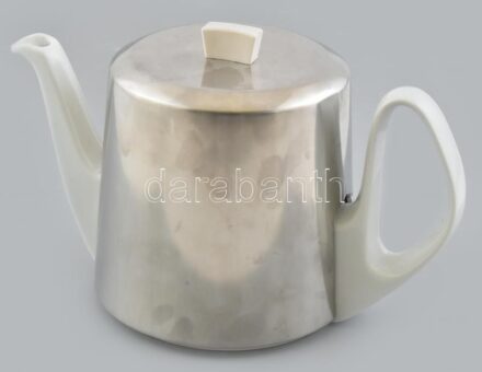 Bauscher porcelán kávéskanna. Fém borítással. Fehér mázas, jelzett, hibátlan. 17 cm