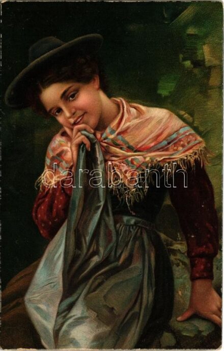 Lady art postcard. Stengel litho