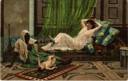 1920 Ein neues Licht im Harem / Stengel art postcard s: F. Goodall