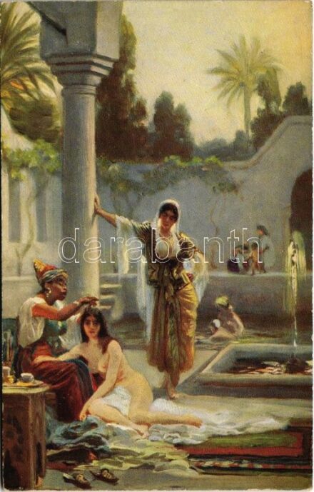 Bain au harem / Erotic nude lady art postcard