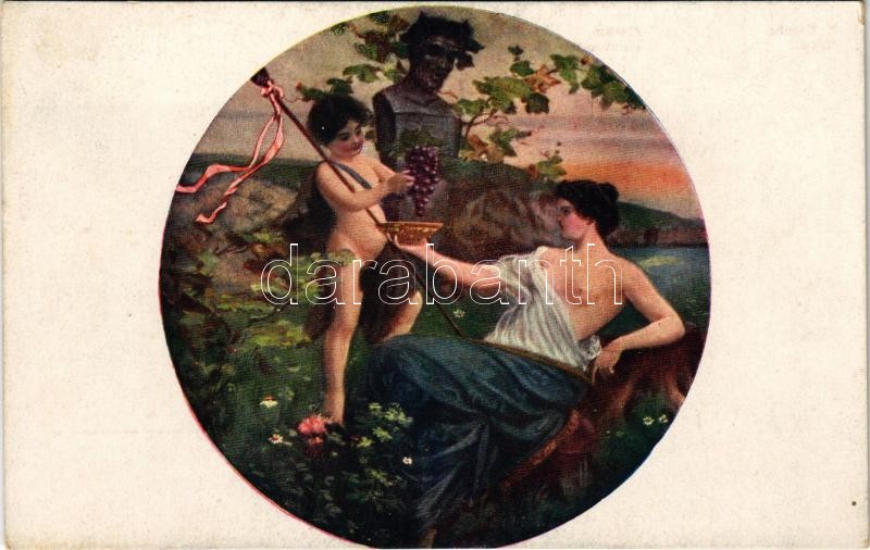 Herbst / Podzim / Erotic nude lady art postcard. Minerva Prague 1165. s: E. Czech