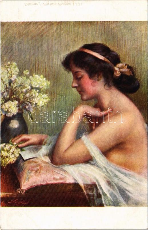 Ja oder nein? / 'Yes or no?' Erotic lady art postcard. J. P. P. 1057. s: Enjolras