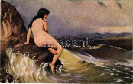 Szirén / Sirene / Erotic nude lady art postcard. Salon International D.K. & Co. P. 2133. s: Kroj