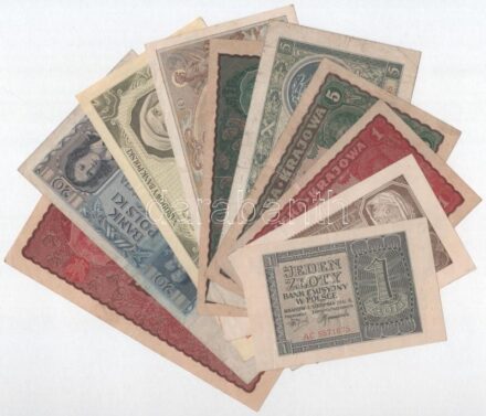 Lengyelország 1919-1948. 1Zl-50Zl (10xklf) T:III,III- közte több szép papír Poland 1919-1948. 1 Złoty - 50 Złotych (10xdiff) C:F,VG within several nice papers
