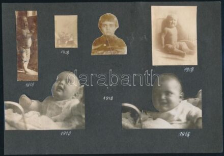 1918-1926 Babakortól a katonaságig, 12 db vágott, kartonra ragasztott fotó