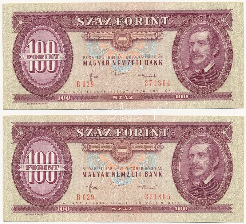 1984. 100Ft (2x) 'B 029 371804 - B 029 371805' sorszámkövetők T:I,I- bal felső sarkaknál apró vágásnyom Adamo F35