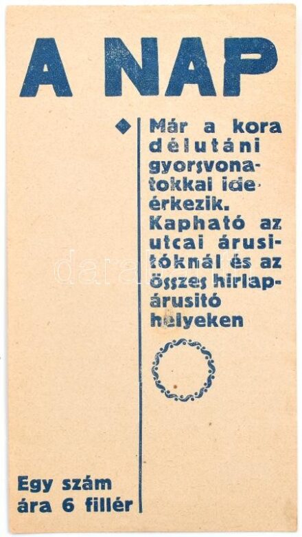 A Nap c. újság reklám számolócédula