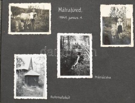 1929-1941 Fotóalbum családi kirándulásokon készült tájképekkel, feliratozva (Mátrafüred, Galyatető, Kékes, Kozmáry-kilátó, stb.), 115 db képpel