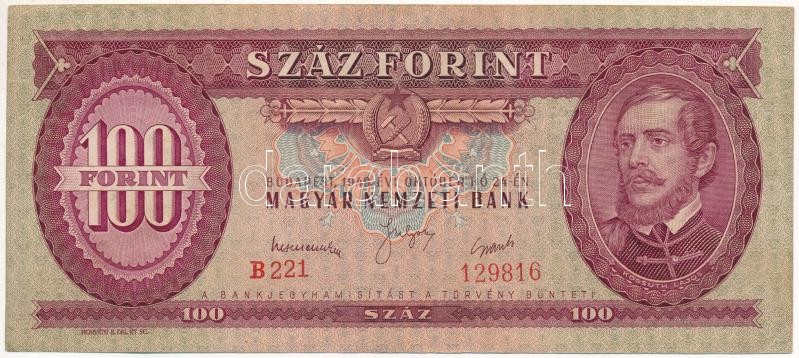 1949. 100Ft 'B 221 129816' nyomdai papírránccal T:III szép papír Adamo F28