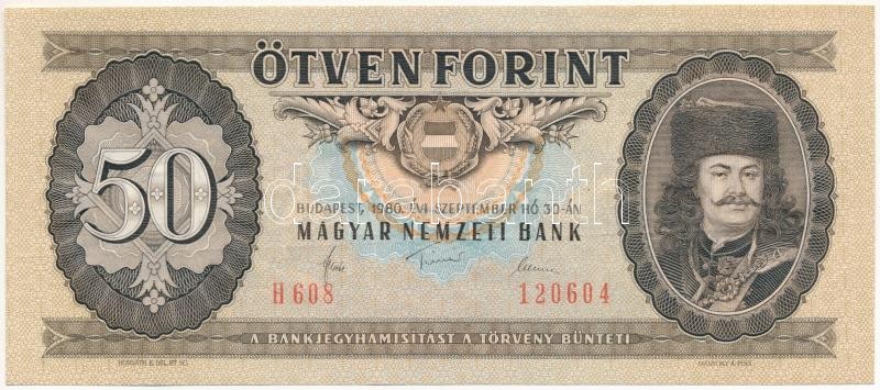 1980. 50Ft 'H 608 120604' nyomdai papírránccal T:I Adamo F22
