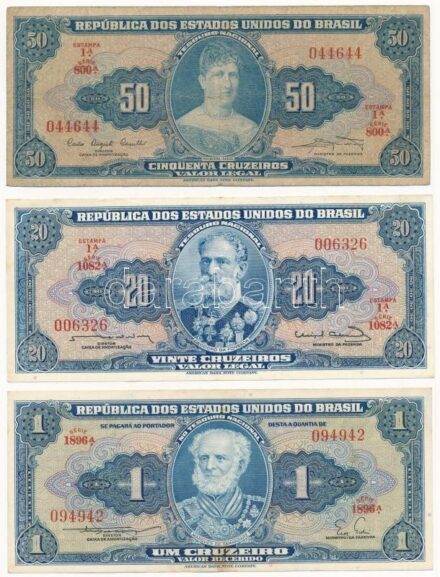 Brazília 1955-1963. 1C-50C (3xklf) T:III folt Brasil 1955-1963. 1 Cruzeiro - 50 Cruzeiros (3xdiff) C:F spot